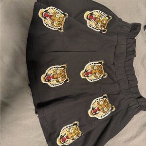 QUEEN OF SPARKLES Black Shorts with Tiger Embroidery
